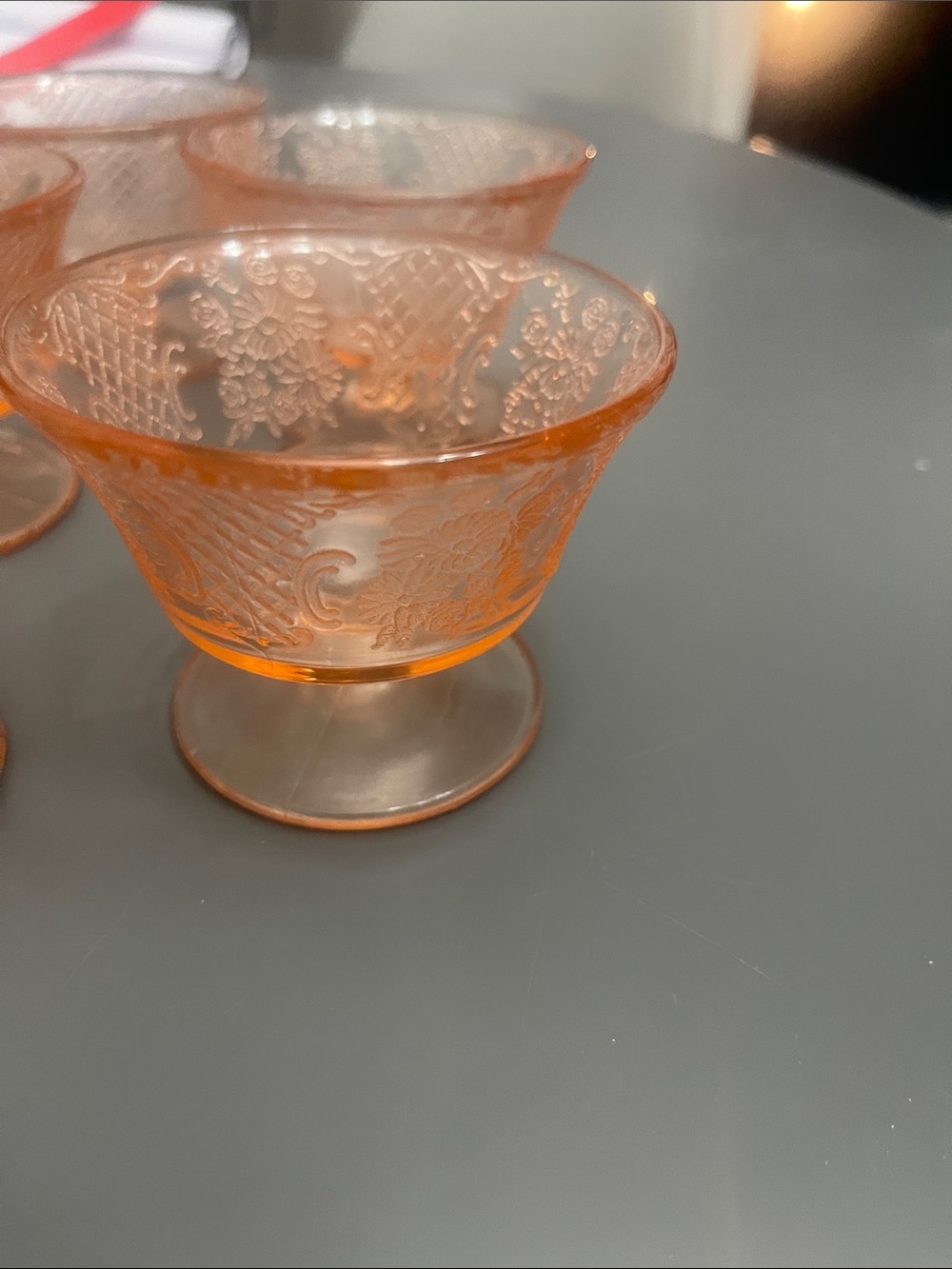 Vtg Pink Depression Glass Sherbet Cups Normandie Bouquet Lattice Set of 6 - Picture 6 of 8